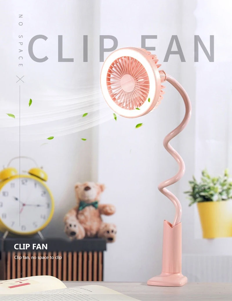 

Portable mini fan USB Rechargeable Multi-function Clip Mute small Fan LED light Foldable Curved Small Desk Desktop Fan