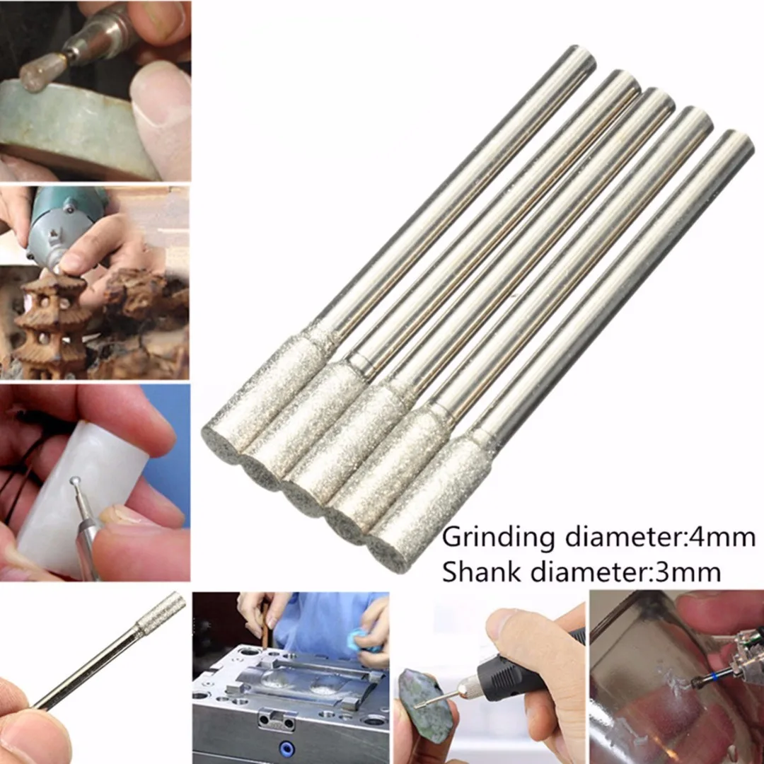 5pcs/set  New Diamond Grinding Burr Drill Bits 4mm Grinding Diameter For Rotary Tool