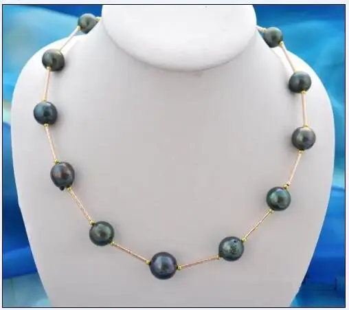 

SINGLE 18'' 10-11 MM NATURAL SOUTH SEA BLACK PEARL NECKLACE925silver Gold Clasp