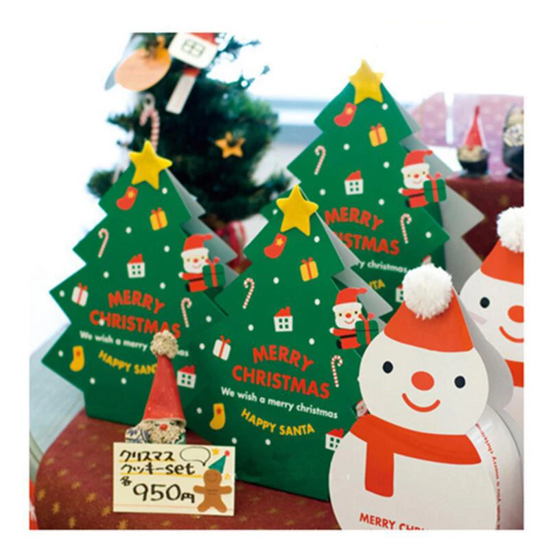 

20 Pcs/lot Creative Fold Paper Christmas Tree Shape Box Christmas Gift Package Box Baking Snack Candy Box