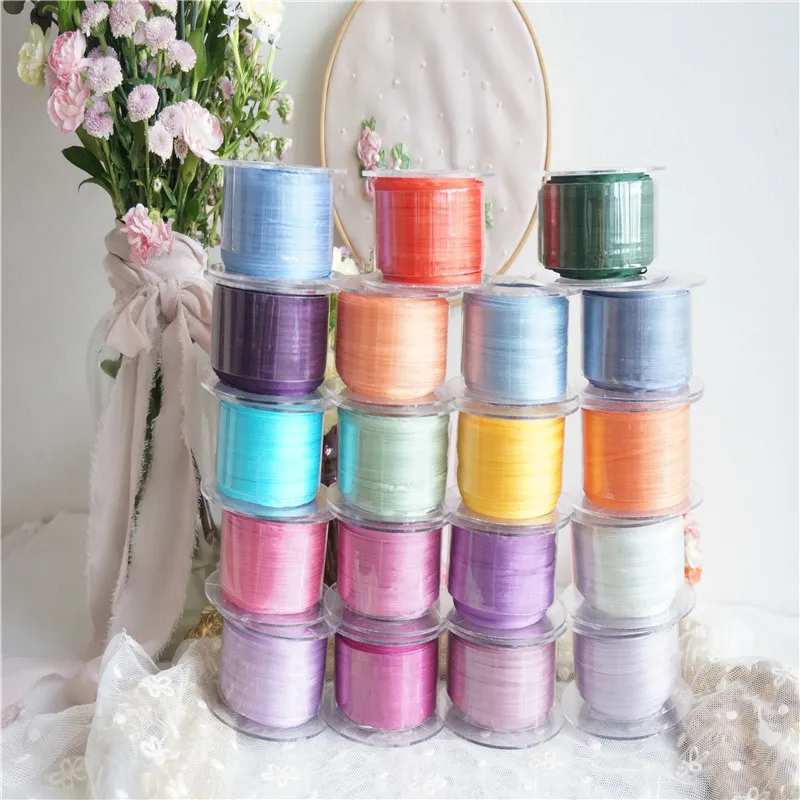 

2mmX20mts Solid colors ins style 100% pure silk embroidery ribbon thin taffeta high quality silk ribbon Anya Ribbon Handcraft