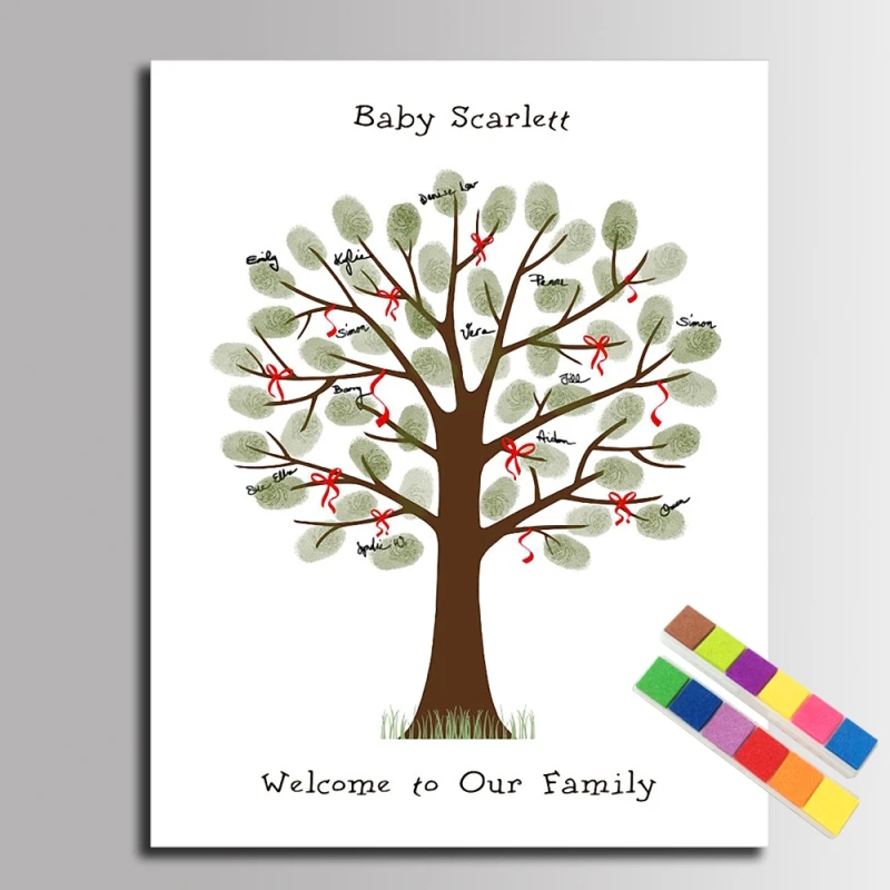 Toile A Decorer En Bricolage Avec Empreinte Digitale Tableau En Forme D Arbre Cordon Rouge Pour Signature Livre D Or Decoration De Maison Cadeau Pour Reception Cadeaux Pour Bebe Aliexpress