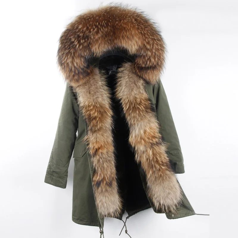 Мини-парка из натурального меха, Женская куртка, зимняя куртка с капюшоном, теплое пальто из меха енота, натуральный мех енота, повседневное пальто из искусственного меха, подкладка - Цвет: ED13-9