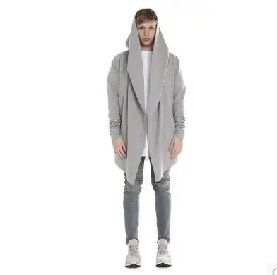 gray S-4XL, новая осенняя мужская одежда, модная уличная хип-хоп Длинная толстовка с капюшоном, Свободный кардиган средней длины, плащ, верхняя одежда, костюмы - Цвет: gray