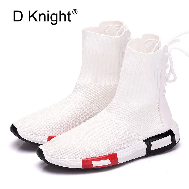 

2018 Autumn Winter New Socks Boots Female Flying Woven Sports Casual Shoes Breathable Women's Sneakers White Black Ankle Boots