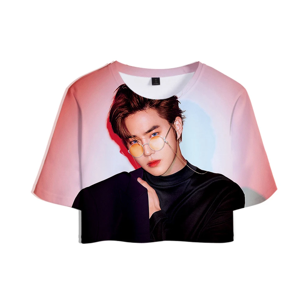 

Frdun Tommy 3d EXO T-shirt love shot Summer Women Sexy Navel short sleeve Cool Fashion New Style Hip Hop short sleeve Tees