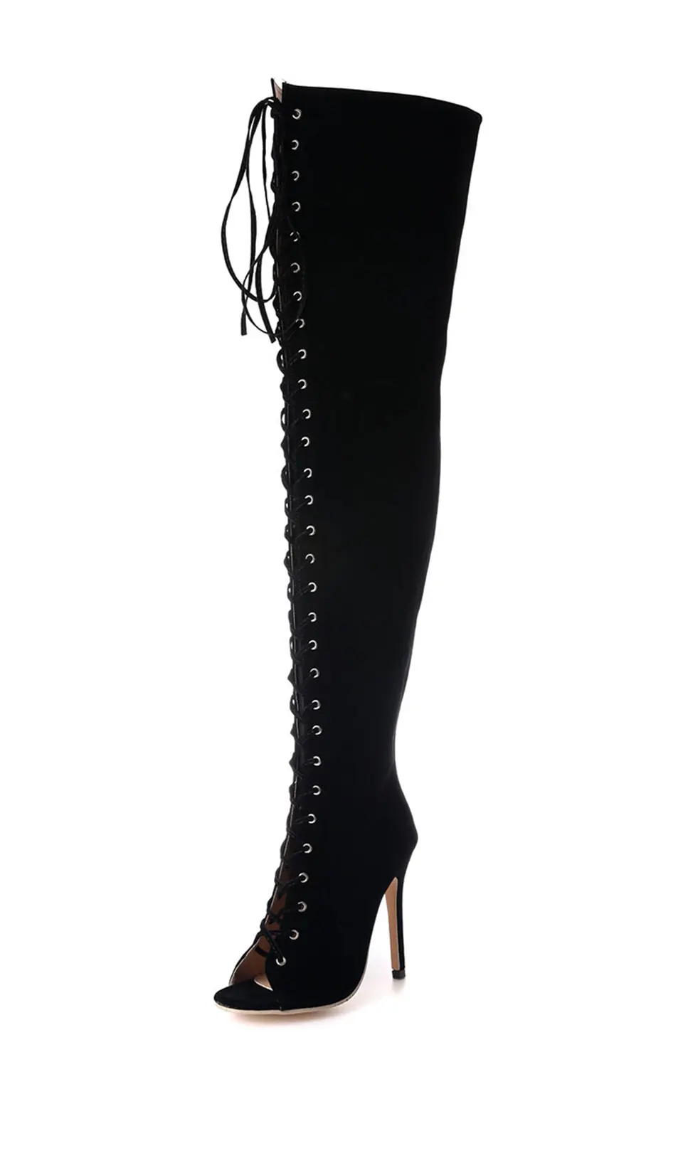 Женская летняя обувь; Сапоги выше колена на высоком каблуке; ботинки с перекрестной шнуровкой; пикантные модные сапоги из флока на молнии; Новое поступление; размер 40