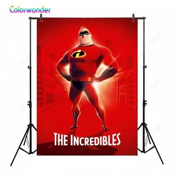 

Superhero Theme Photography Background The Incredibles Superman with Red Suit 5x7ft Modern City Red Backdrops for Baby Shower