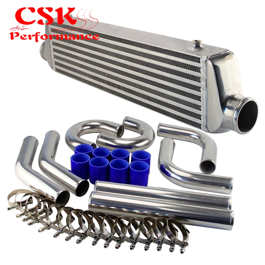 Universal 2.5" Inlet Front Mount Intercooler + 63mm Aluminum Piping Hose Clamps Kit DIY on