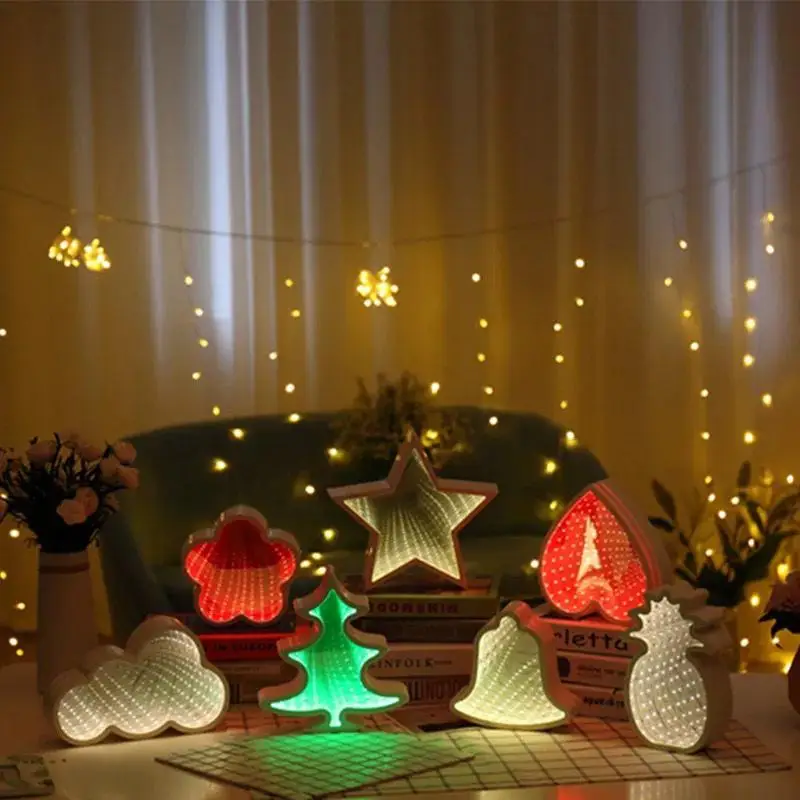 3D Creative Cloud Stars Cute Heart Night Light Led Decor Lamp Novelty Mirror For Kids Baby Good Gift Decoration