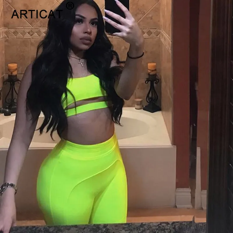 Articat 2019 النيون الأخضر مثير بذلة النساء Playsuit اثنين قطعة مجموعة الجوف خارج نحيل ارتداءها مرونة الخصر عارضة حزب تتسابق Articat 2019 النيون الأخضر مثير بذلة النساء Playsuit اثنين قطعة مجموعة الجوف خارج نحيل ارتداءها مرونة الخصر عارضة حزب تتسابق