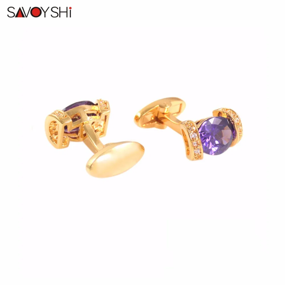 Роскошные фиолетовые запонки SAVOYSHI с кристаллами для мужчин рубашек брендовые