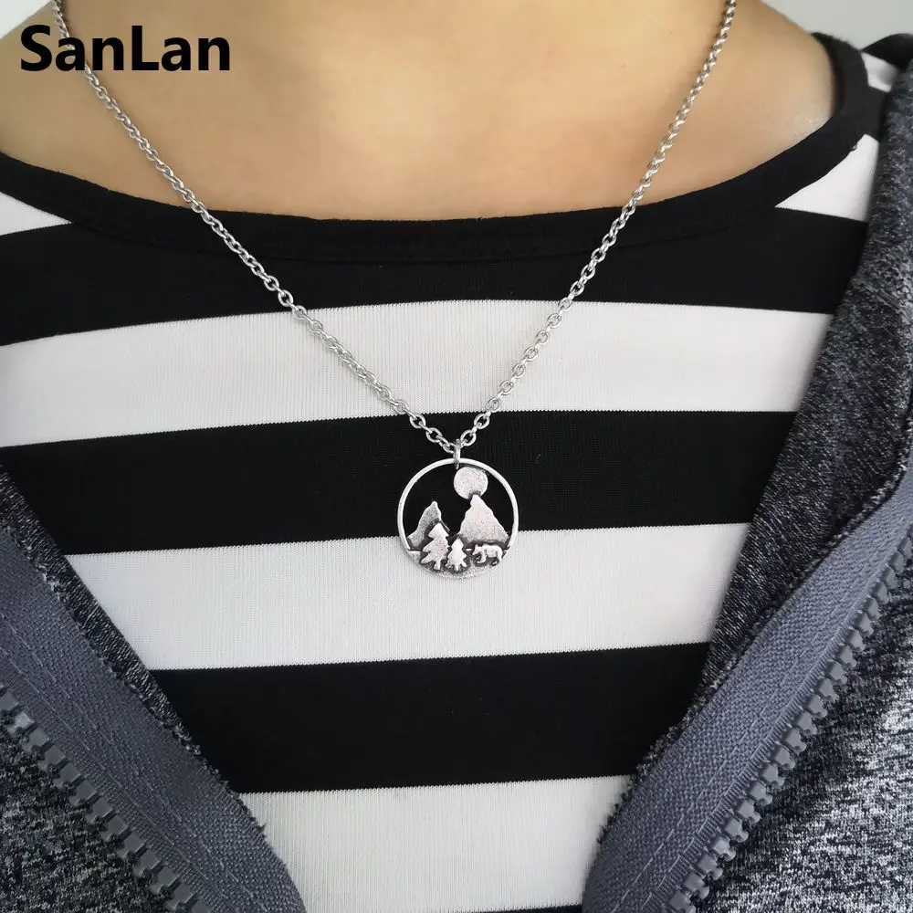 SanLan 12pcs Forest tent pendant pine tree sun in Mountain hiking necklace gift travel mountain jewelry Nature Outdoor