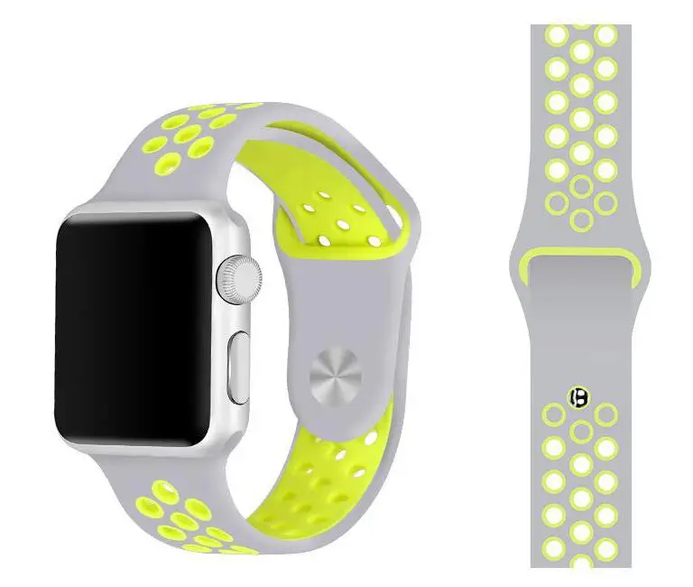 Ремешок для apple watch band sport silicone 38 мм 42 мм 40 мм 44 мм браслет для iWatch band series 5 4/3/2/1 - Цвет ремешка: silveryellow