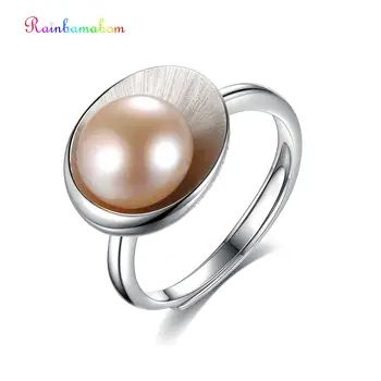

Rainbamabom Real 925 Solid Sterling Silver Natural Pearl Gemstone Wedding Engagement Ring Fine Jewelry Wholesale Drop Shipping