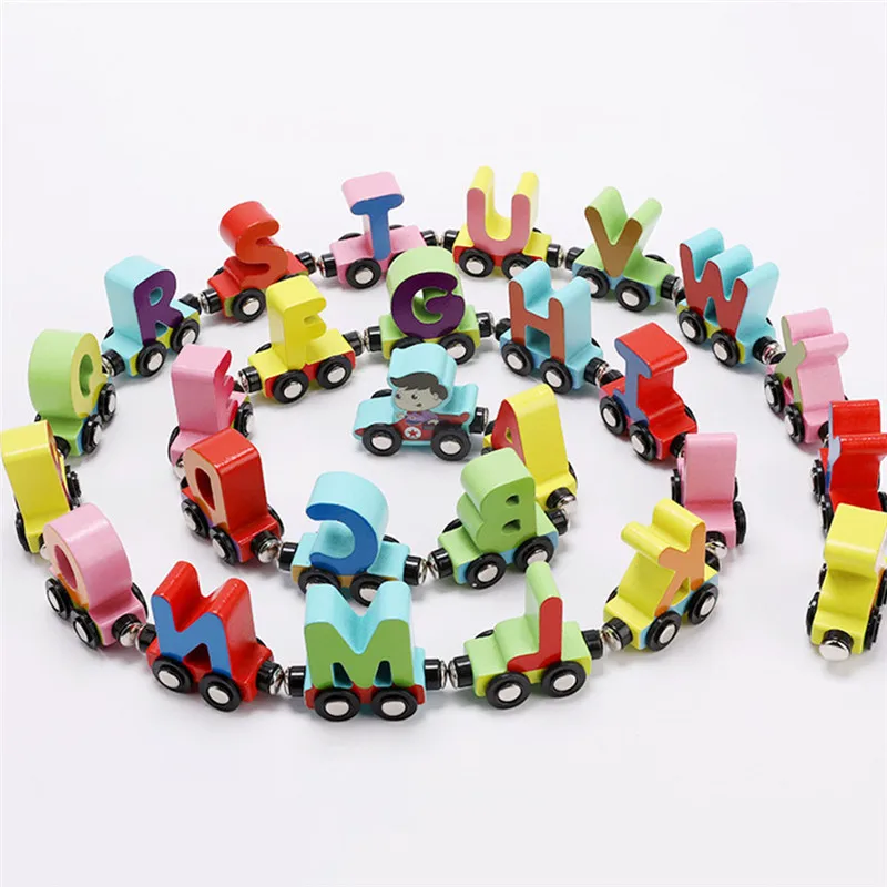 

27 Pcs Children's Train Toy Wooden Magnetic Alphanumeric Trackless Train Set Toy