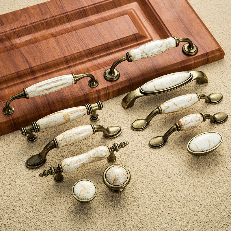 Antique Furniture Handles Marble Vein Knobs and Handles Ceramic Handles for Kitchen Cupboards Cabinet Door knobs Drawer Pulls