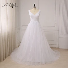 ADLN сексуальное свадебное платье с v-образным вырезом на заказ Элегантное платье без рукавов Тюлевое со складками A-Line невесты свадебное платье Robe De Mariage Sweep Train