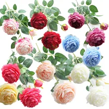 3 головки искусственных цветов пион букет шелковых цветок свадебный букет осенние Яркие Искусственные цветы розы для Свадьбы вечерние украшения дома