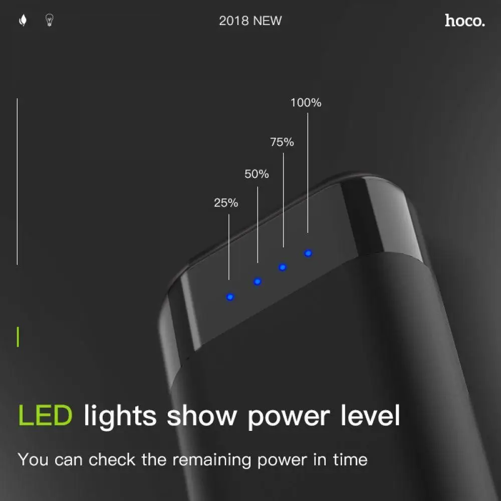 HOCO power Bank 5200 мАч mi ni USB светодиодный 18650 литиевый внешний аккумулятор портативное