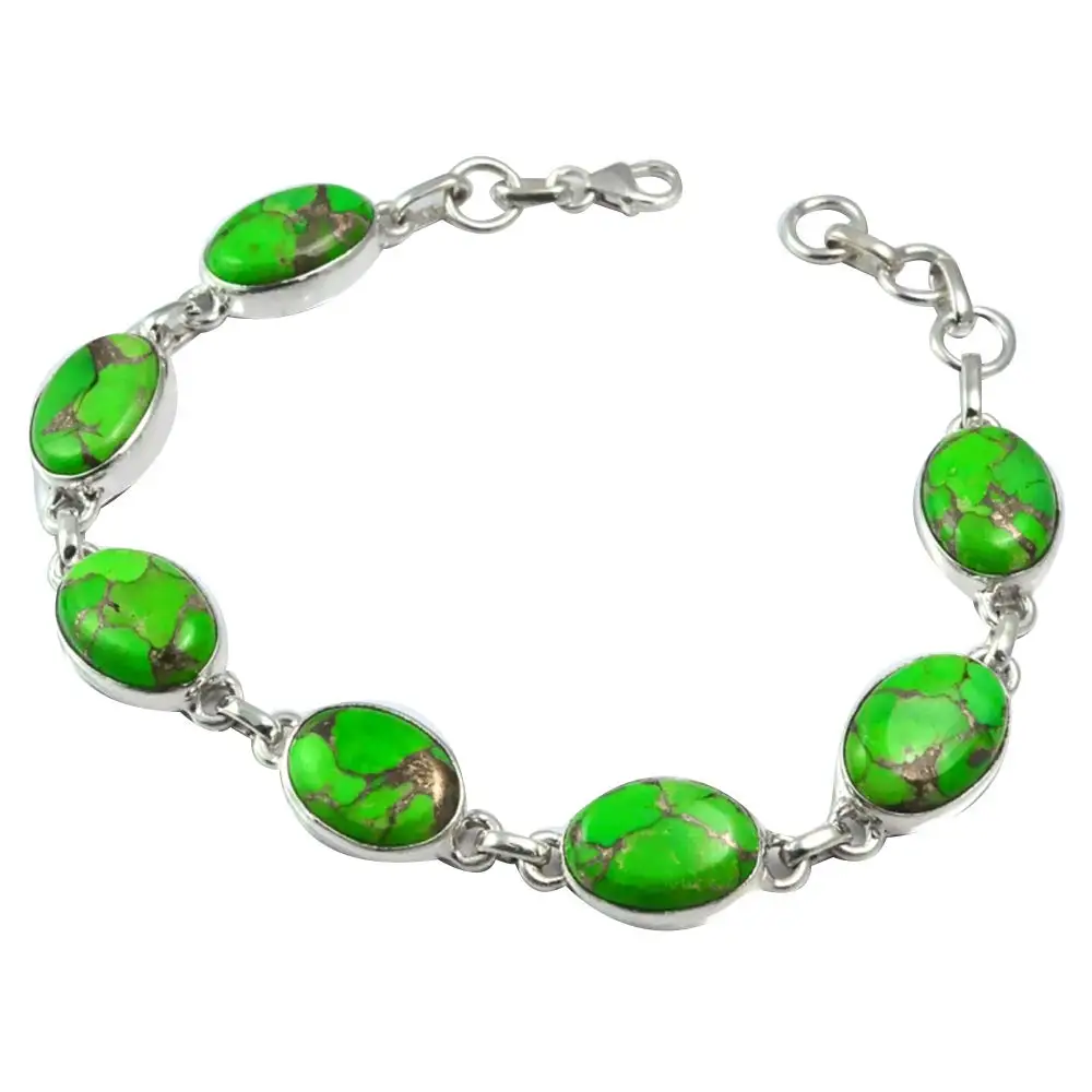 

NiaoZaiFei YunZaiKan Genuine Green Coper Turquoise Bracelet 925 Sterling Silver, 21 cm,2SBR0026