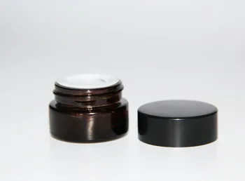 

20pcs 5g Empty Amber Glass Jars Bosx Cosmetic Cream Bottles Facial Cream Black Cap Glass Case cosmetic containers storage Bottle