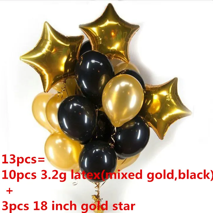 13 шт./лот 12 дюймов Жемчужные черные латексные шары с 18 дюймовыми золотыми звездами для свадьбы, дня рождения, вечеринки, Декор, надувные воздушные шары