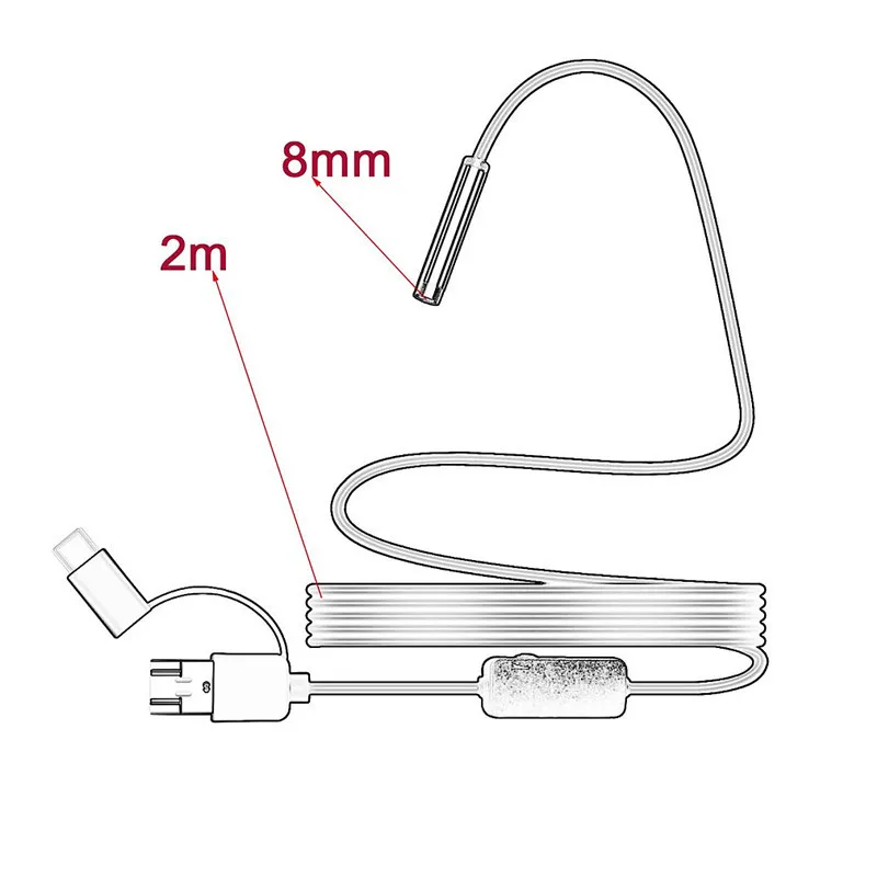 IP68 1200P Android 8 мм микро Тип usb с портом типа c 3-в-1 компьютер эндоскоп бороскоп трубка Водонепроницаемый USB инспекции Спортивная мини-видеокамера на Камера