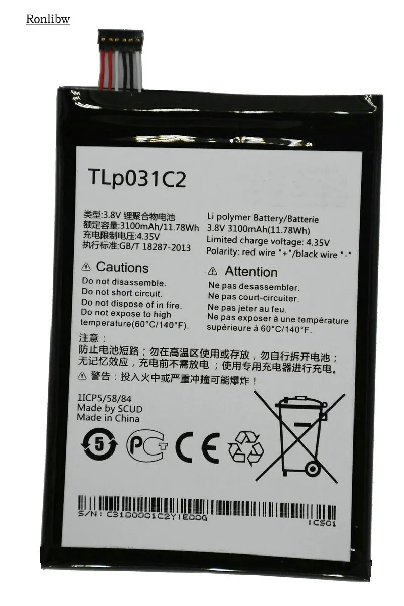 Аккумулятор Ronlibw для Alcatel One Touch Hero 2 3100 мАч TLp031C2 аккумулятор телефона OT-8030 M812C с