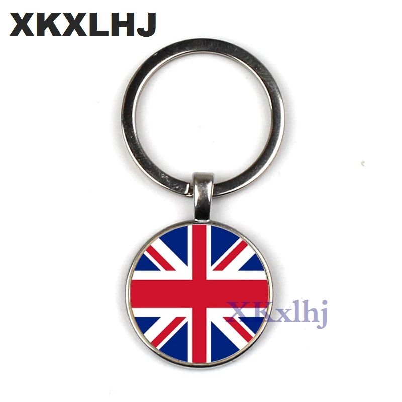 

XKXLHJ Classic England/Chile Flag Men Car Key Ring Jewelry Round Glass Picture Key Chain Women Handbag Art Keychain Accessories