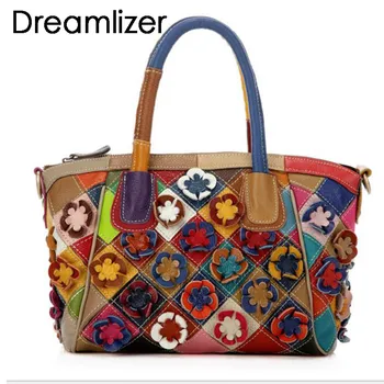 

Random Color Flowers Real Genuine Leather Handbags Women High Quality Leather Female Messenger Bag Bolsa Feminina Shoulder Bags
