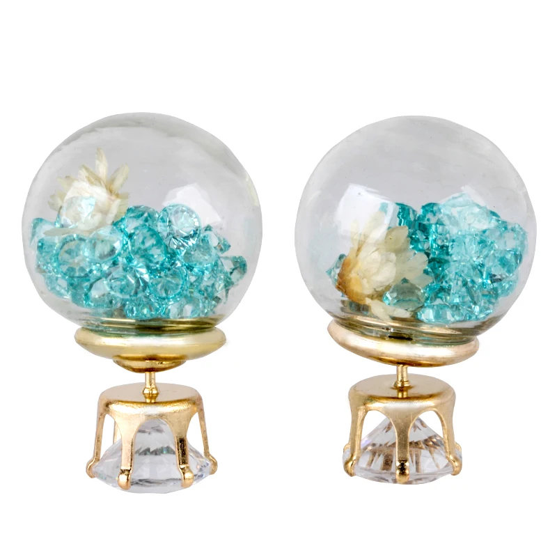 Hot Fashion Women Lady Elegant Flower Spherical Rhinestone Ear Stud Earrings