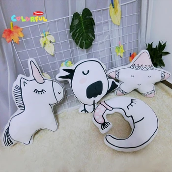 

Nordic style elastic double-sided printing super soft plush stuffed unicorn stars moon bird pillow, kids toys, home decoration