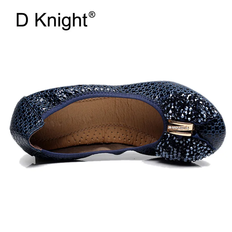 2018 Wedges Women's Shoes Crystal Patent Leather Soft Women Pumps String Beads Bow Slip On Casual Black Blue Shoes Large Size 42 (8)