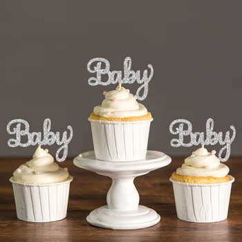 

Glitter Script Baby Shower Cupcake Toppers Picks,Pregnancy Announcement Gender Reveal Birthday Party Cake Decorations Accessory