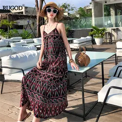 RUGOD 2019 Boho стиль для женщин пляжное платье Элегантный Винтаж Свободные ремень v образным вырезом летнее modis sukienki кимоно vestidos verano