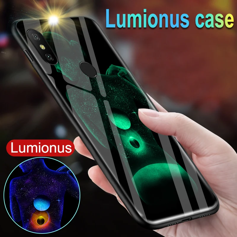 مضيئة مثير الجسم فن الزجاج حالات ل Xiaomi Redmi ملاحظة 5 برو/S2 الفضاء الغطاء الخلفي كوكه حالة ل redmi ملاحظة 6 7 برو توهج حالة