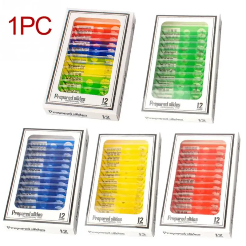 

12pcs/box Kids Microscope Enlighten Prepared Slides Flowers Plants Biological Specimen Student Plastic Sample Animals Children