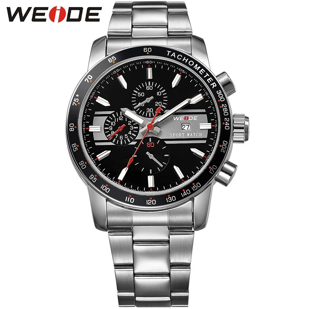 ФОТО WEIDE Men's Business Wristwatch Analog Date Display Water Resistance Japan Quartz Men Full Steel Sports Watch Relogio Masculino