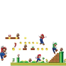 Новые Аниме игры наклейки на стену супер забавные Марио 3d Виниловые наклейки детская комната детская декорация мультфильм обои 70*50 см