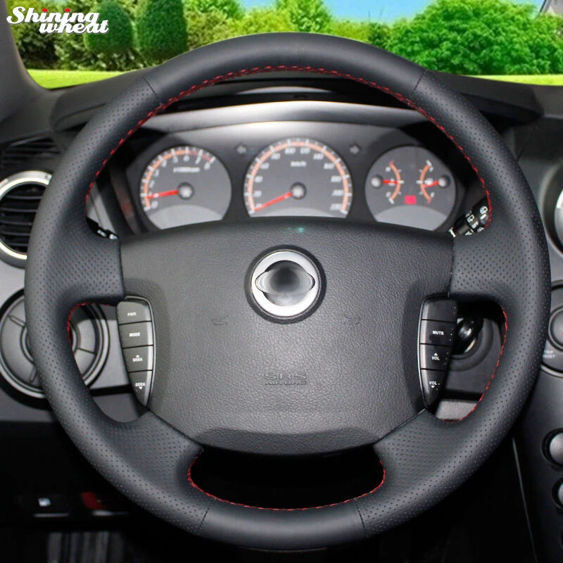 Shining wheat Hand-stitched Black Leather Steering Wheel Cover for Ssangyong Actyon Kyron Shining wheat Hand-stitched Black Leather Steering Wheel Cover for Ssangyong Actyon Kyron