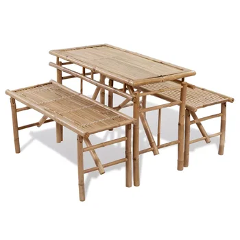 

Beer Picnic Table Set 3 Pieces Bamboo Folding Fashion Sets Retro Solid Wood Table Leisure Set Balcony Garden Tables Outdoor