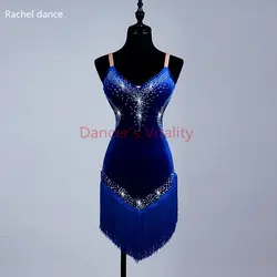 Новинка 2017 года; стильное платье Костюмы для латиноамериканских танцев танцевальный костюм сексуальные старший спандекс Камни