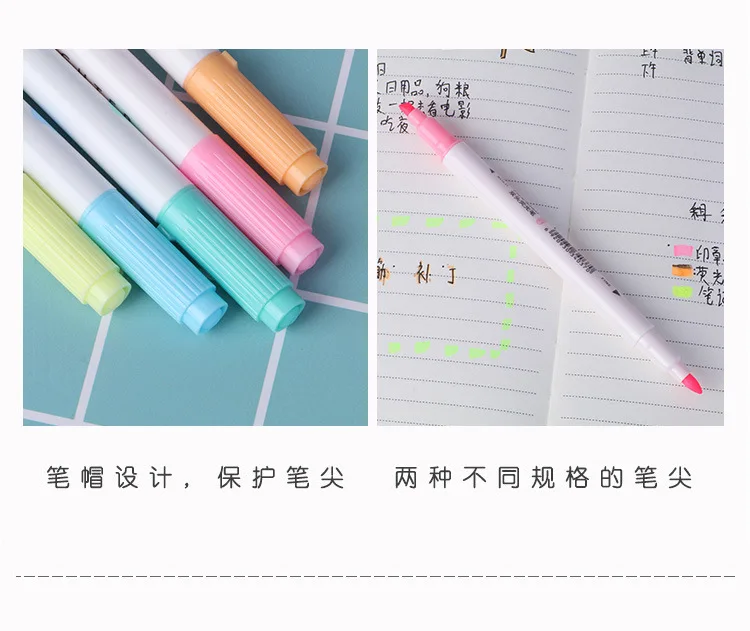 5 pcs/lot Double Head Highlighter Cute Eye Protection Drawing marker pens office school writing supplies Stationery gift