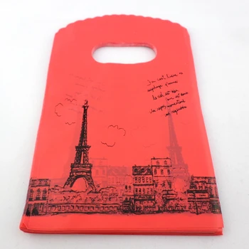 

100pcs Plastic Small Pouches Bags Red Tower Patterns Wedding Candy Jewelery Birthday Gift/Packing Bag 15x9cm