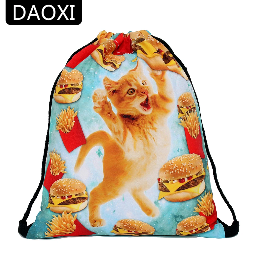 DAOXI Сумки на шнурке 3D печать кошка с едой забавные женские рюкзаки для лета