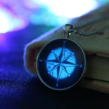 New Fashion Glowing Jewelry Compass Graphics Steampunk Fire Glow in the Dark Pendant Necklace Stainless Steel Chain Gifts
