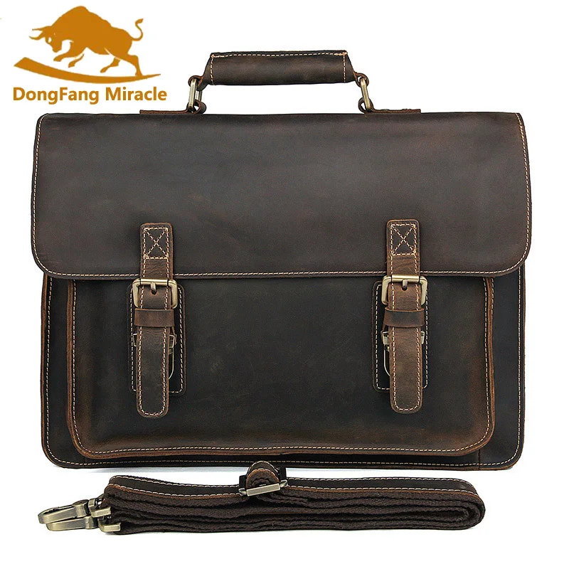 Tasche Aktentasche Business Casual Vintage Männer Laptop Brown Luxus Schulter Handtasche Große Aus Echtem Bolsas Messenger Leder Bags qxIFvI