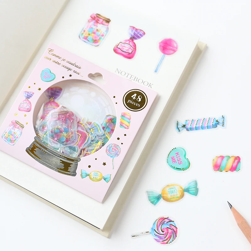 

48 pcs/lot Cute Candy Gilding Decorative Stickers Adhesive Stickers DIY Decoration Diary Stationery Stickers Children Gift