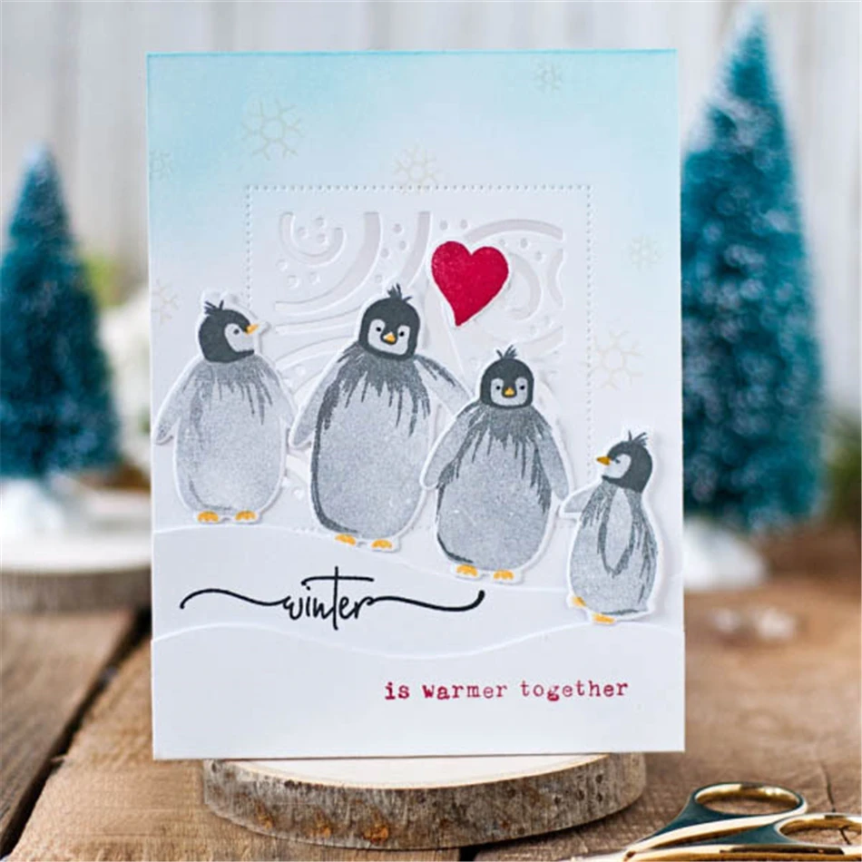 

YaMinSanNiO 6pcs/lot Penguins Stamps & Metal Cutting Dies For Scrapbooking DIY Cards Album Decoration New 2019 Stamps with dies